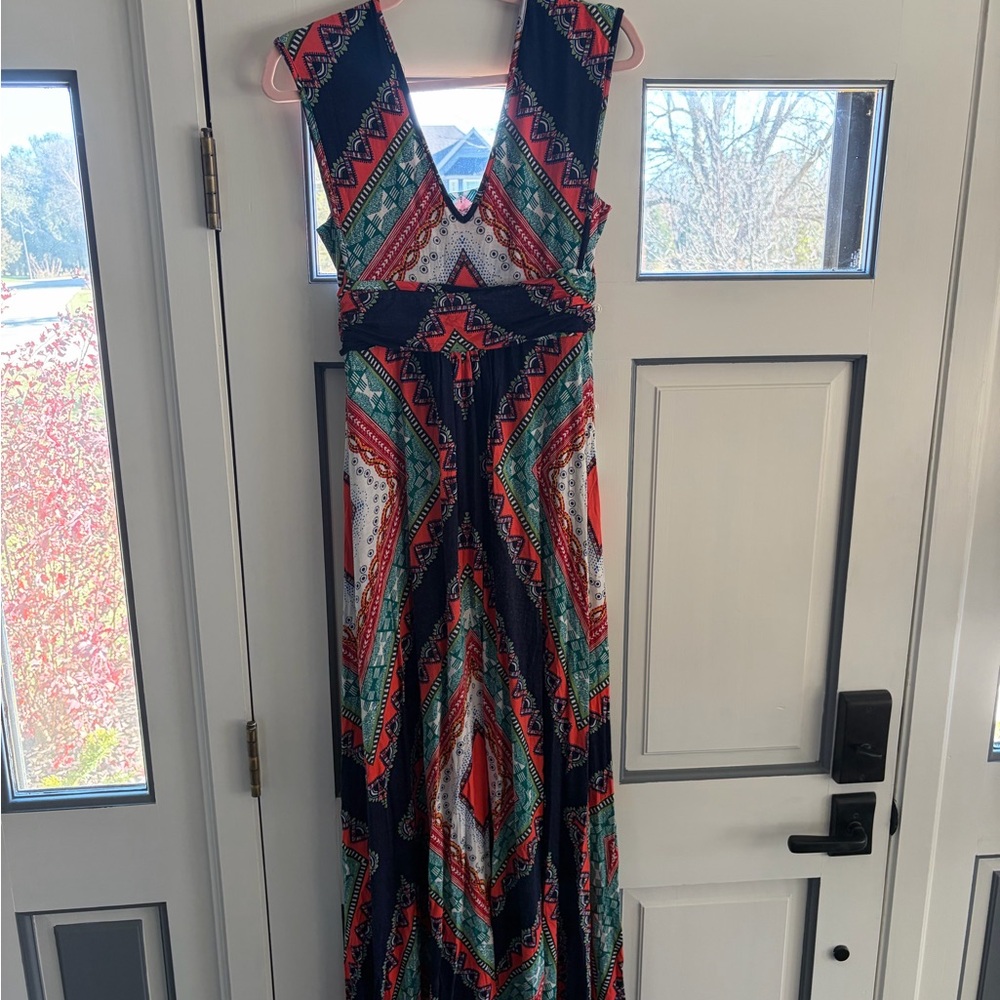 Maeve Black and Red Geometric Maxi Dress